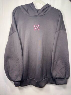 Dazy x Star Series Women Grey Hoodie with Pink  Hand Placed bling Bow Size XL
